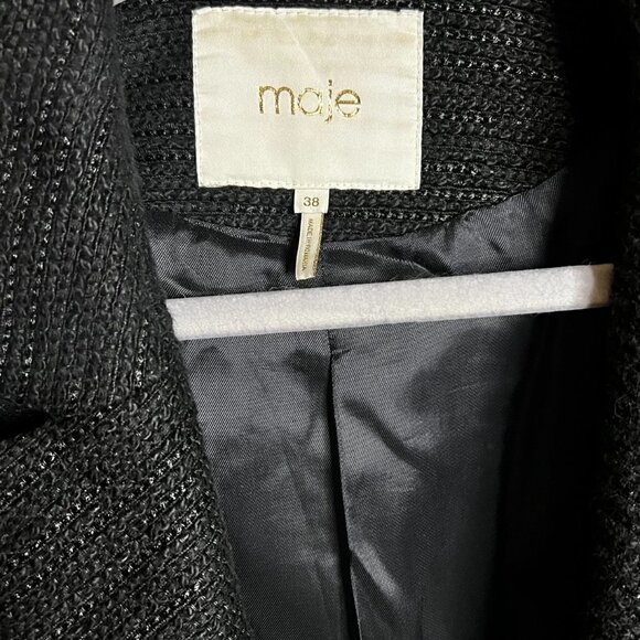 MAJE Tweed Pattern Faux Fur Coat Size M - Picture 3 of 8